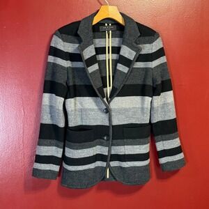 Rag & Bone New York 100% Wool Striped Knit Blazer Jacket Size S Grey Black
